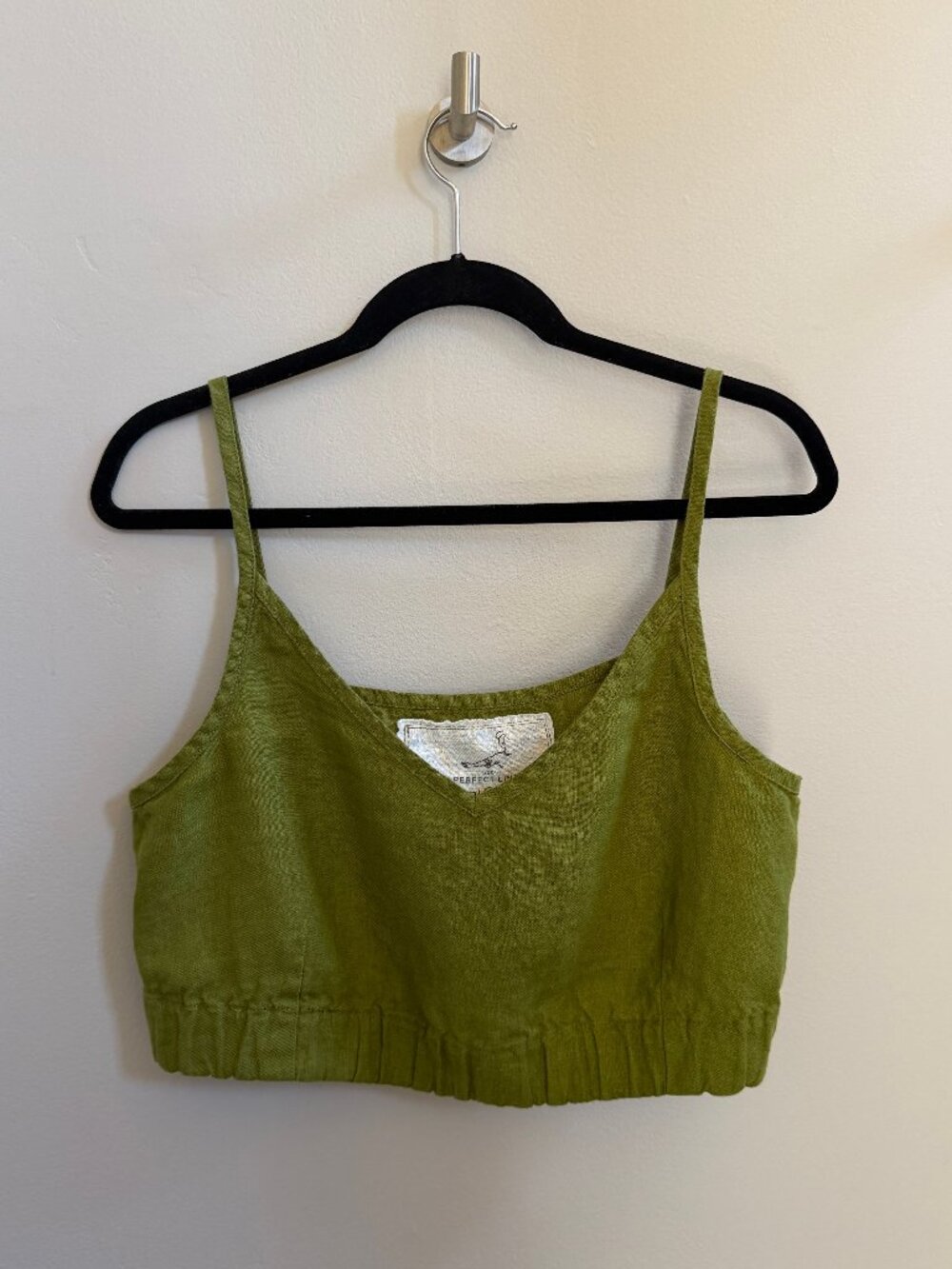 not PERFECT LINEN Green 100% Linen Cropped Camisole Bralette Top, Size M/L
